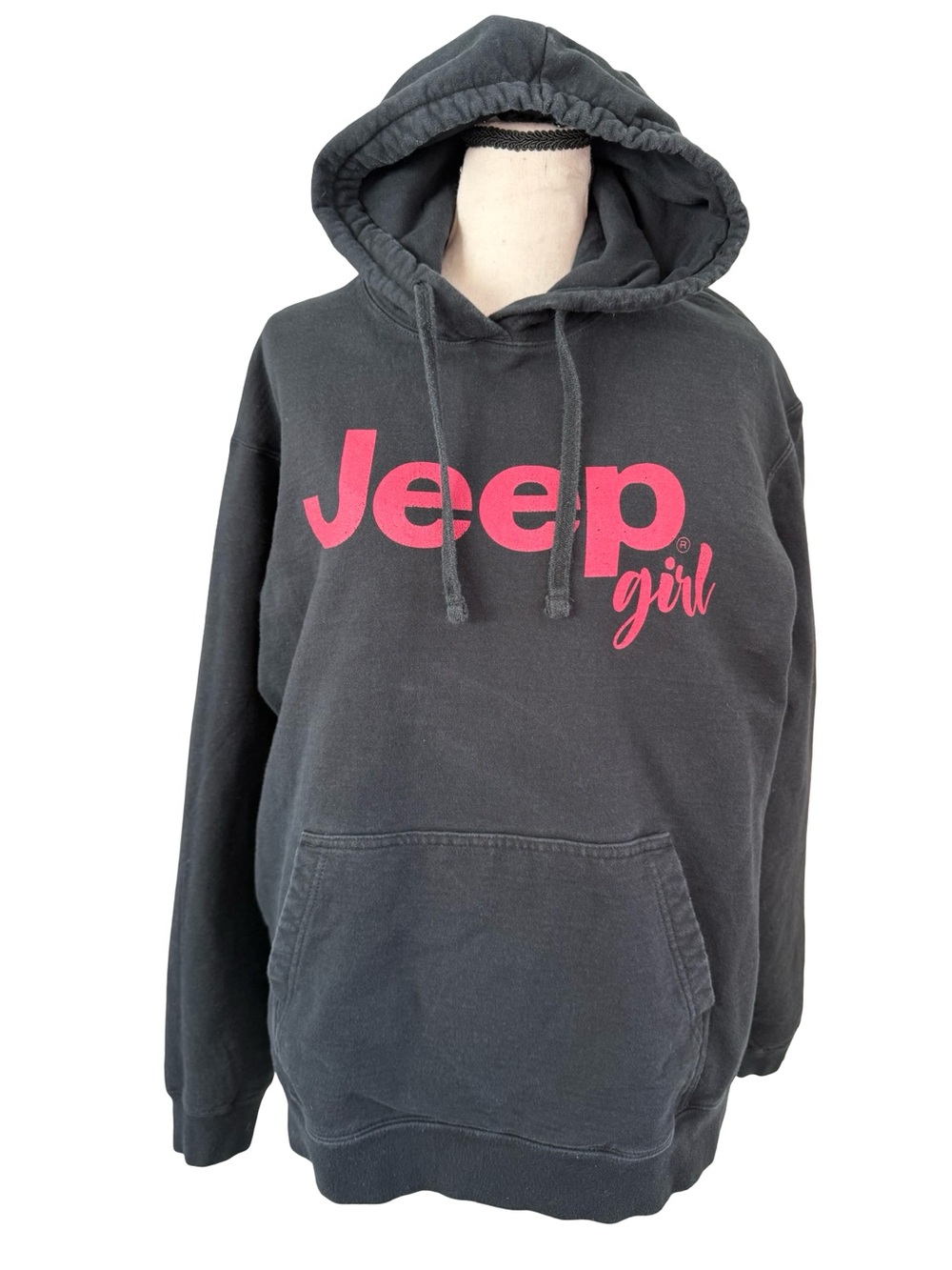 Jeep Girl Black Pullover Hoodie Pink Graphic Sweatshirt Size Large